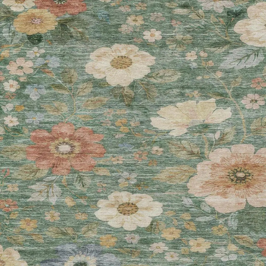8' X 10' Green And Brown Floral Washable Indoor Outdoor Area Rug Homeroots Outdoor
