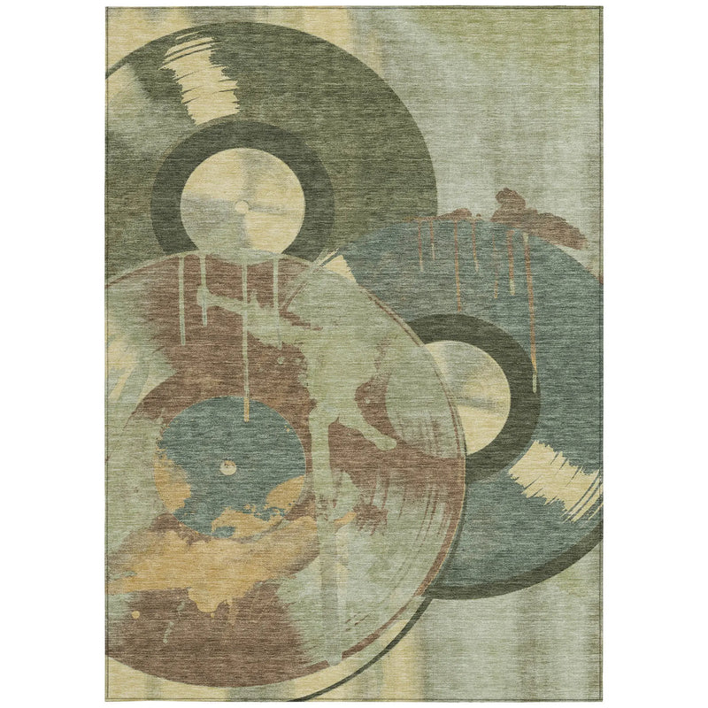 8' X 10' Green And Brown Geometric Washable Indoor Outdoor Area Rug Homeroots Outdoor