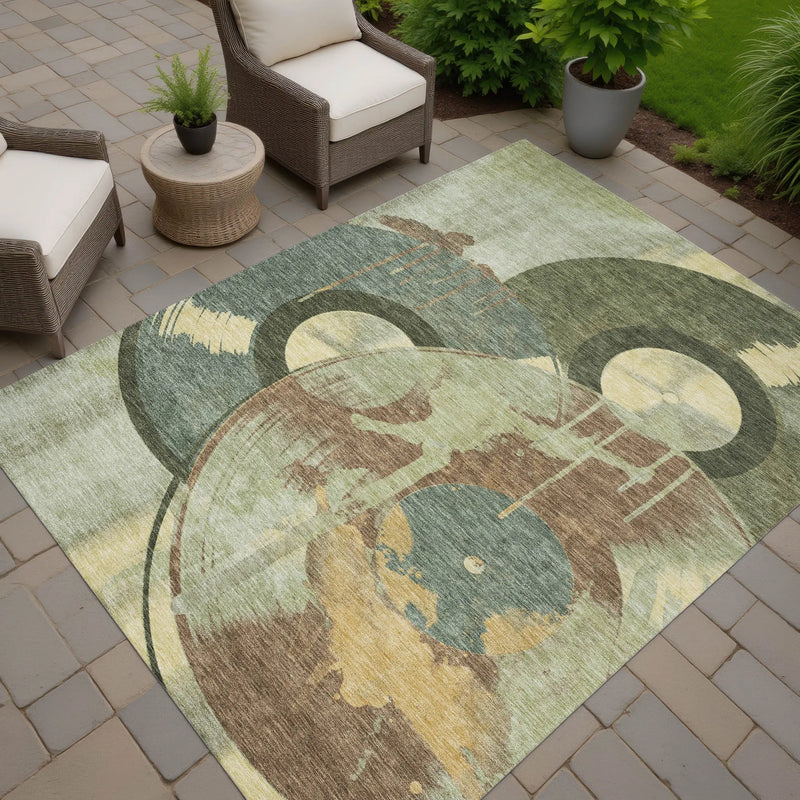 8' X 10' Green And Brown Geometric Washable Indoor Outdoor Area Rug Homeroots Outdoor
