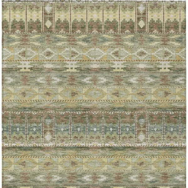 8' X 10' Green And Brown Geometric Washable Indoor Outdoor Area Rug Homeroots Outdoor