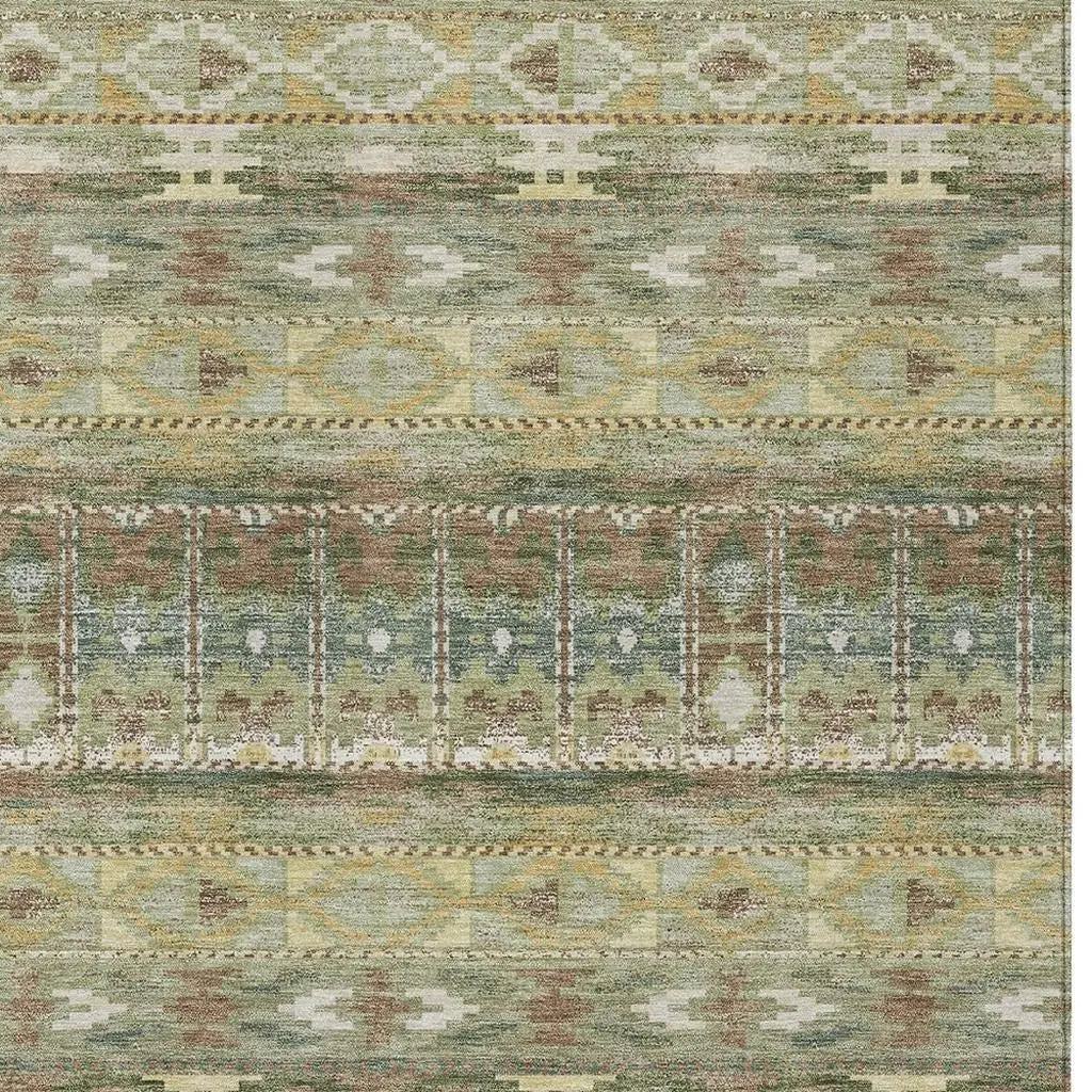 8' X 10' Green And Brown Geometric Washable Indoor Outdoor Area Rug Homeroots Outdoor