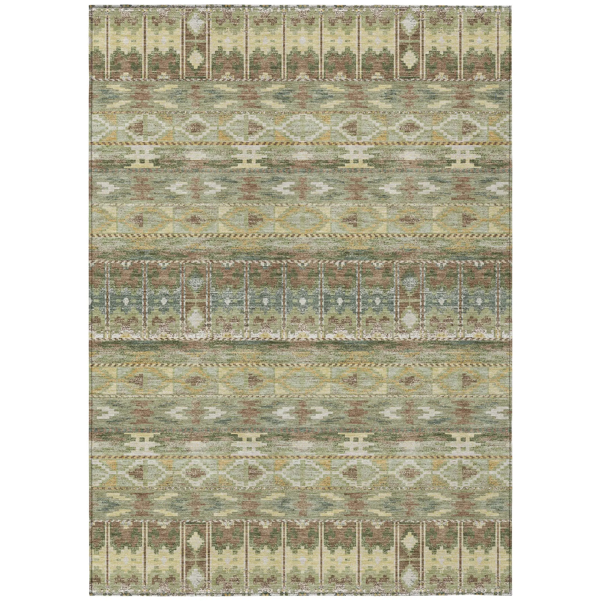8' X 10' Green And Brown Geometric Washable Indoor Outdoor Area Rug Homeroots Outdoor