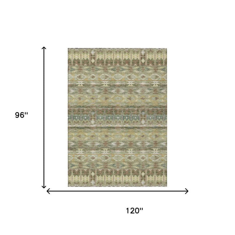 8' X 10' Green And Brown Geometric Washable Indoor Outdoor Area Rug Homeroots Outdoor