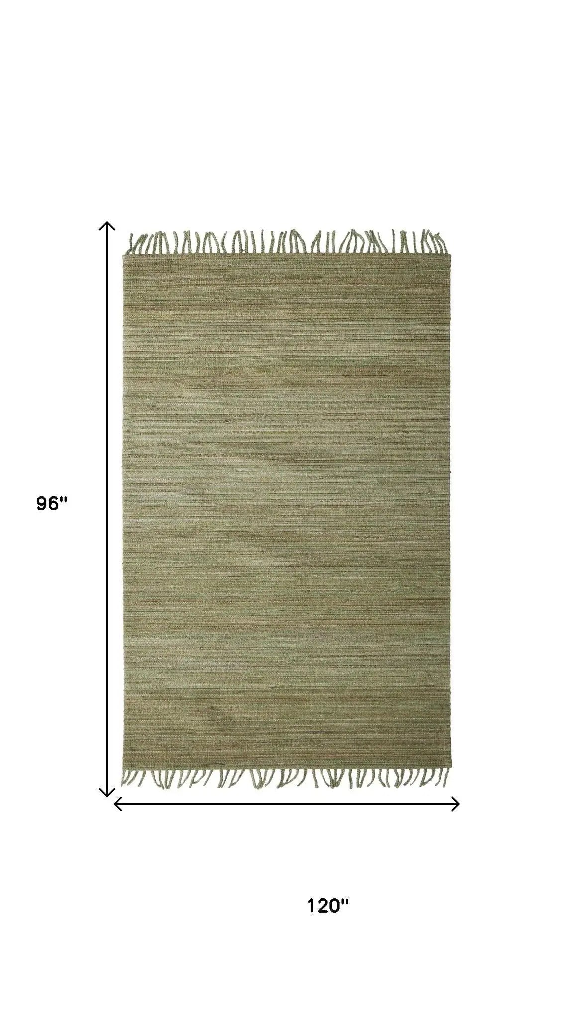8' X 10' Green And Brown Jute Hand Woven Area Rug With Fringe Homeroots Home Decor