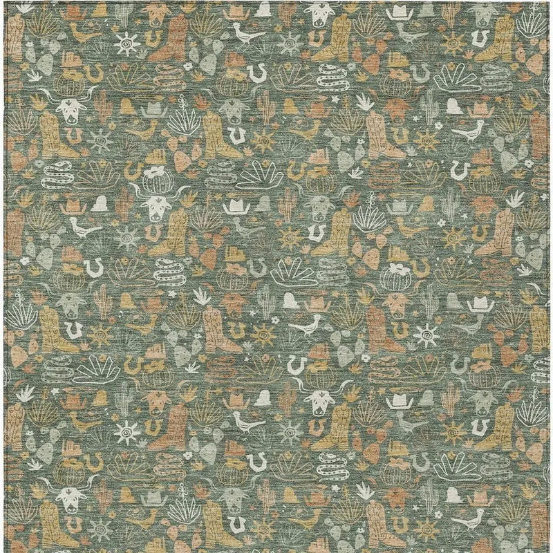 8' X 10' Green And Brown Stars Washable Indoor Outdoor Area Rug Homeroots Outdoor