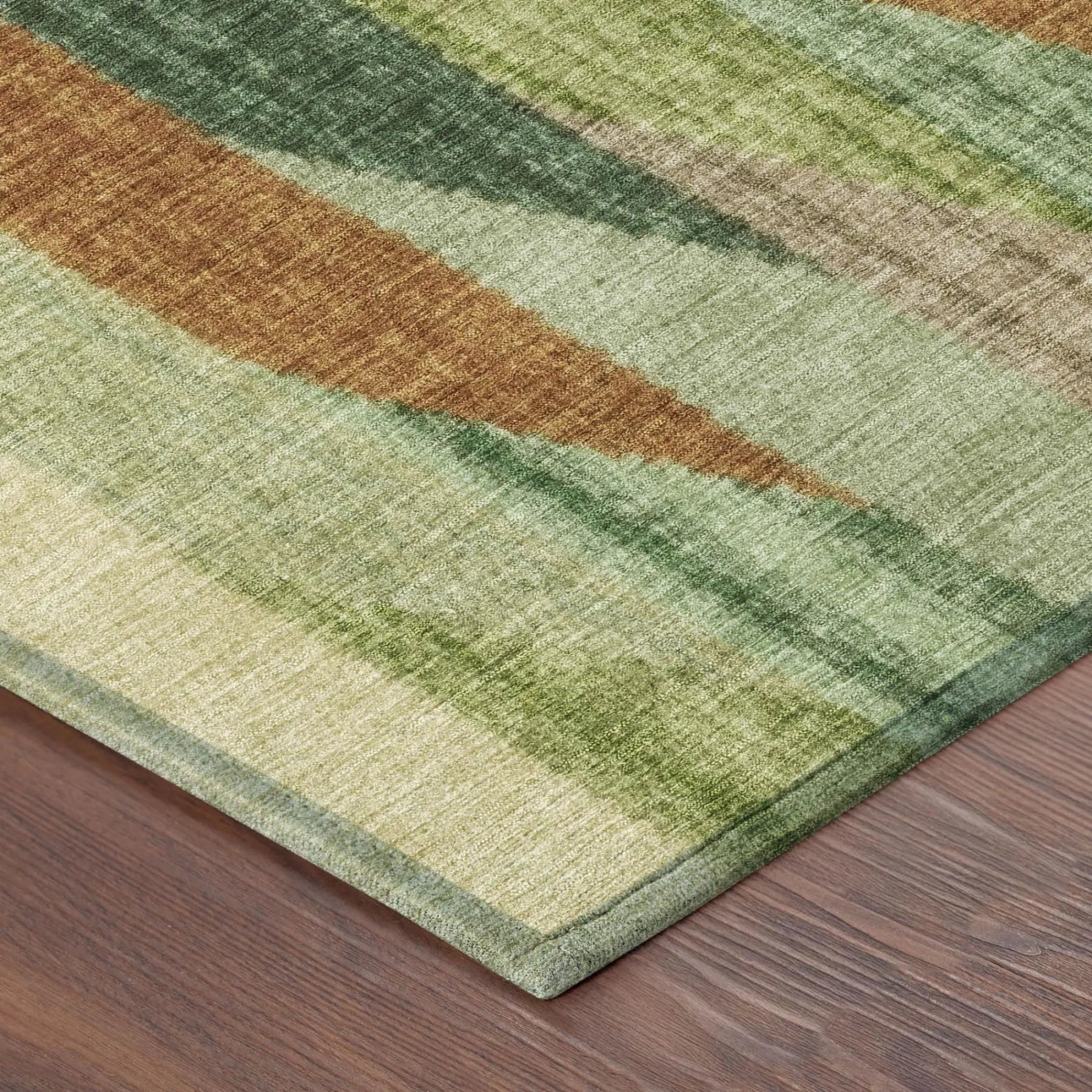 8' X 10' Green And Brown Striped Washable Indoor Outdoor Area Rug Homeroots Outdoor