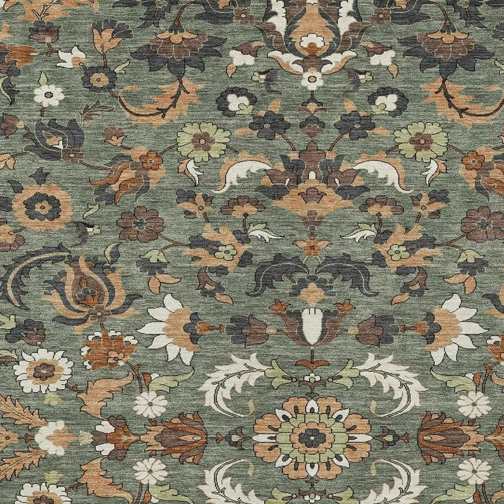 8' X 10' Green And Charcoal Floral Medallion Washable Indoor Outdoor Area Rug Homeroots Outdoor