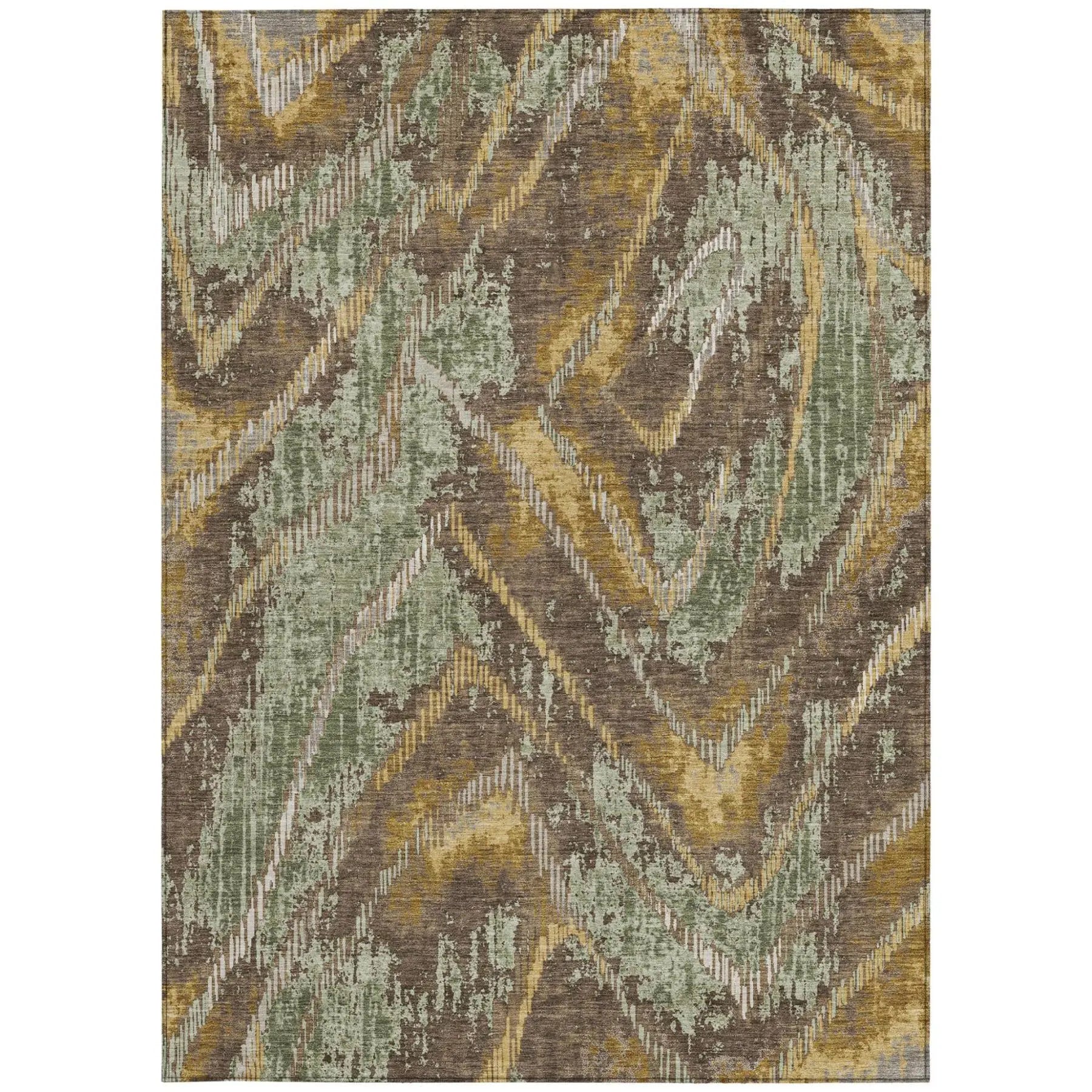 8' X 10' Green And Chocolate Abstract Washable Indoor Outdoor Area Rug Homeroots Outdoor
