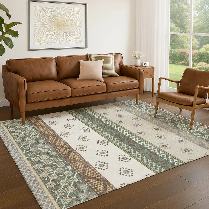 8' X 10' Green And Copper Striped Washable Indoor Outdoor Area Rug Homeroots Outdoor
