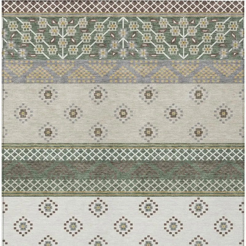 8' X 10' Green And Copper Striped Washable Indoor Outdoor Area Rug Homeroots Outdoor