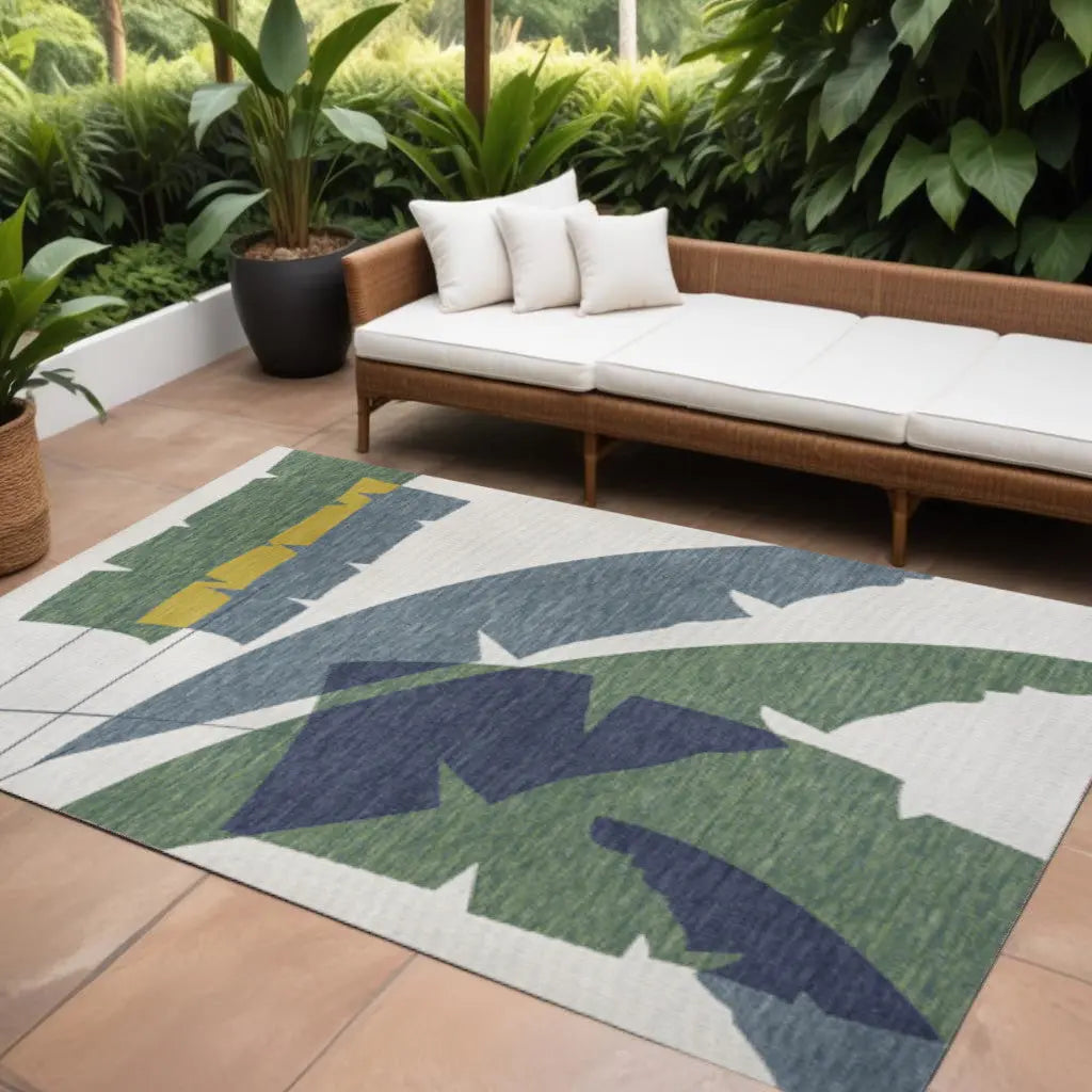 8' X 10' Green And Cream Abstract Indoor Outdoor Area Rug Homeroots Outdoor
