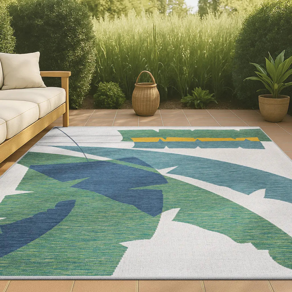 8' X 10' Green And Cream Abstract Indoor Outdoor Area Rug Homeroots Outdoor
