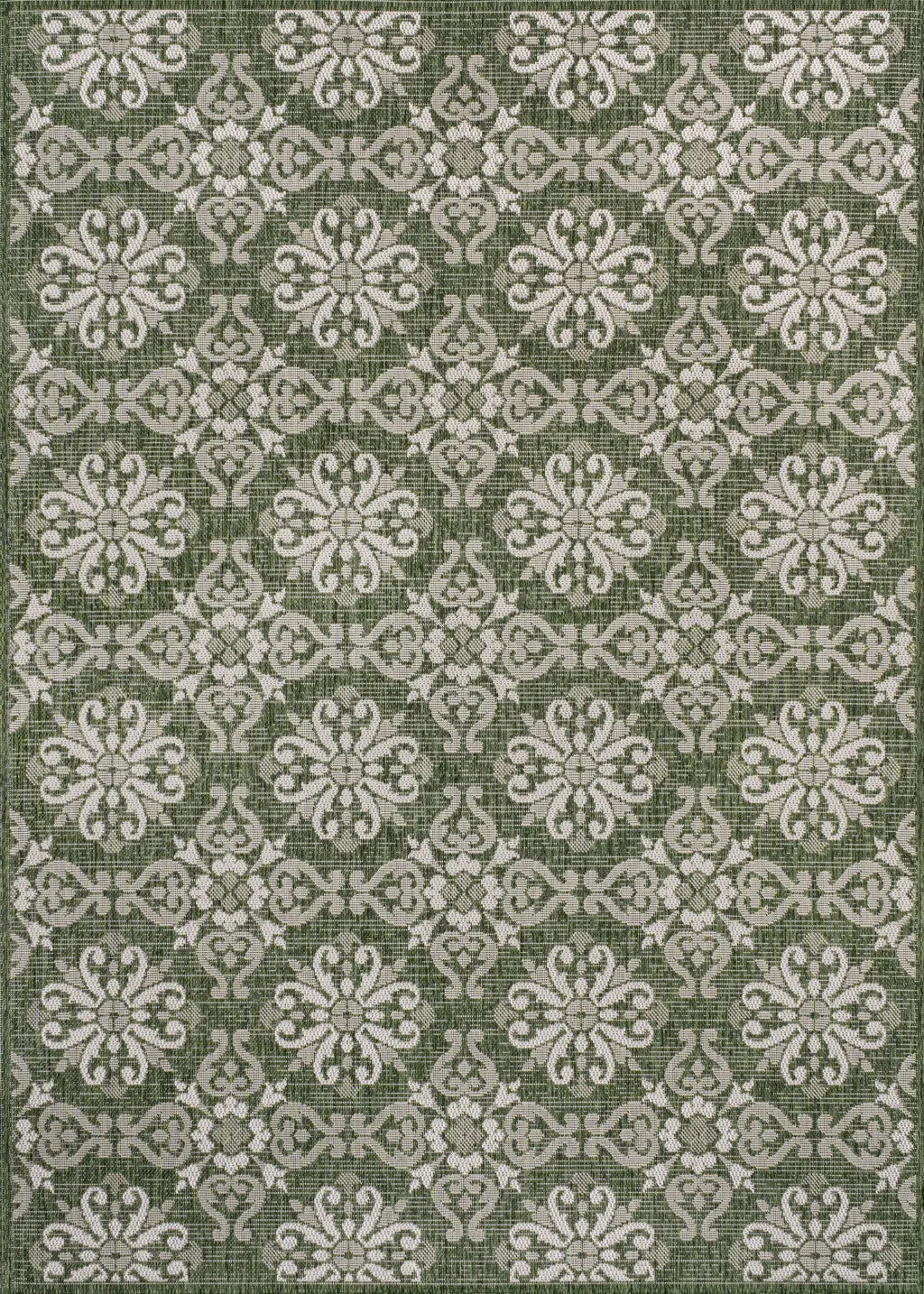 8' X 10' Green And Cream Floral Indoor Outdoor Area Rug Homeroots Outdoor