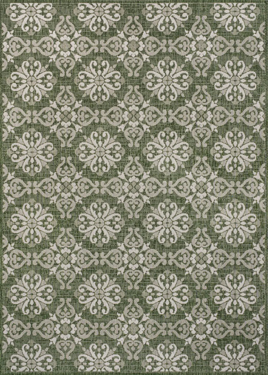 8' X 10' Green And Cream Floral Indoor Outdoor Area Rug Homeroots Outdoor