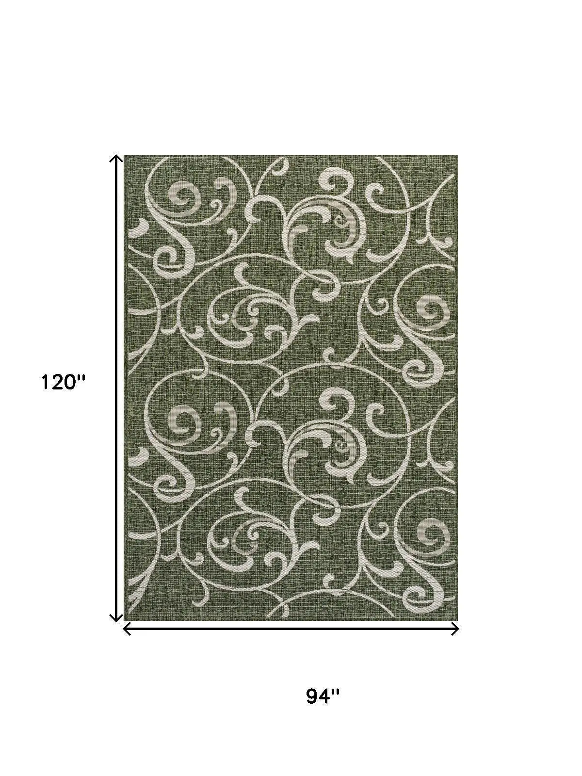 8' X 10' Green And Cream Floral Indoor Outdoor Area Rug Homeroots Outdoor
