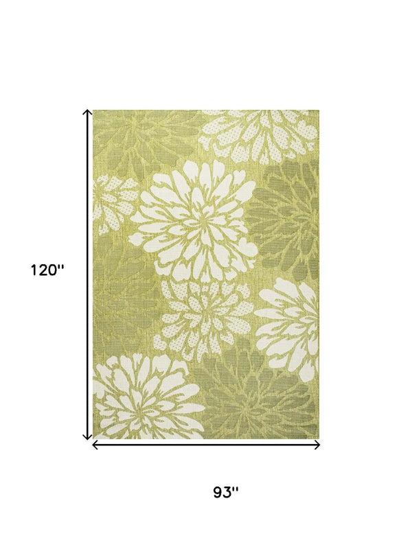 8' X 10' Green And Cream Floral Indoor Outdoor Area Rug Homeroots Outdoor