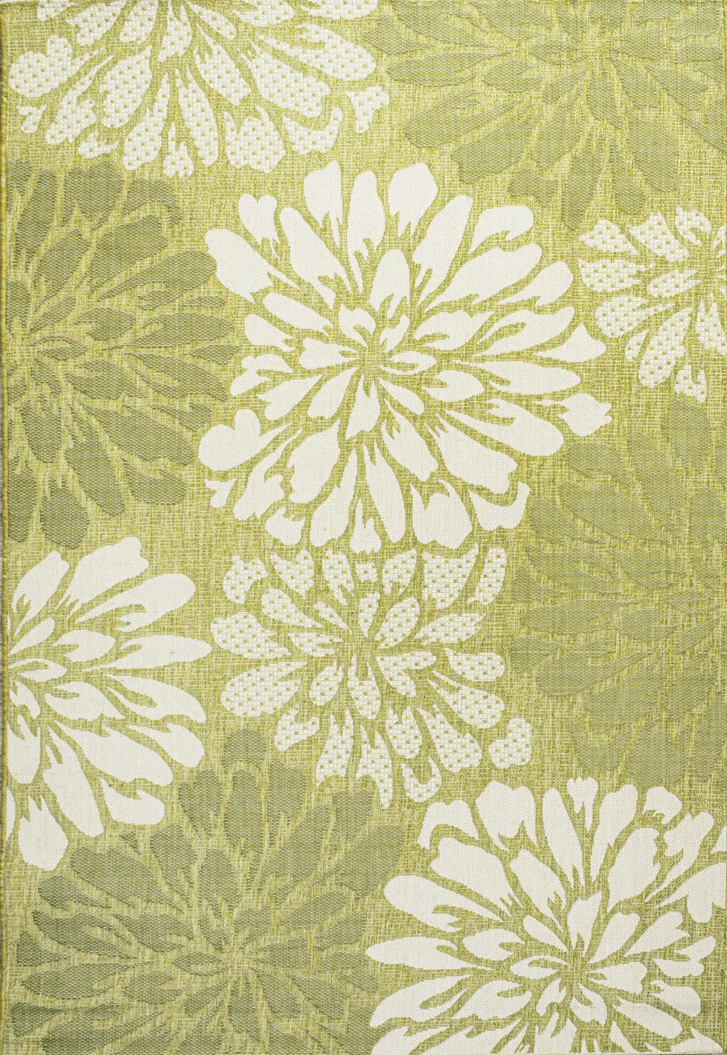 8' X 10' Green And Cream Floral Indoor Outdoor Area Rug Homeroots Outdoor