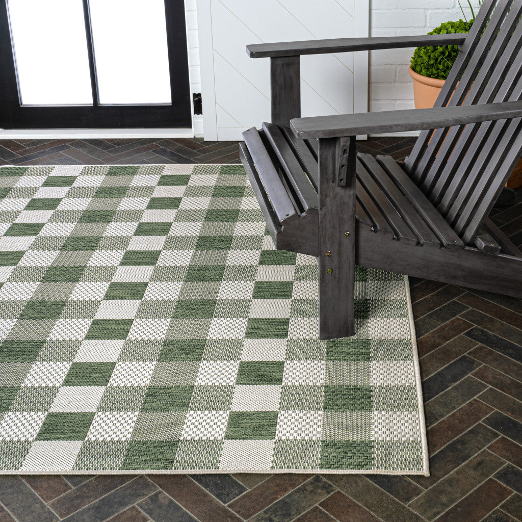 8' X 10' Green And Cream Geometric Indoor Outdoor Area Rug - GreatEagleInc