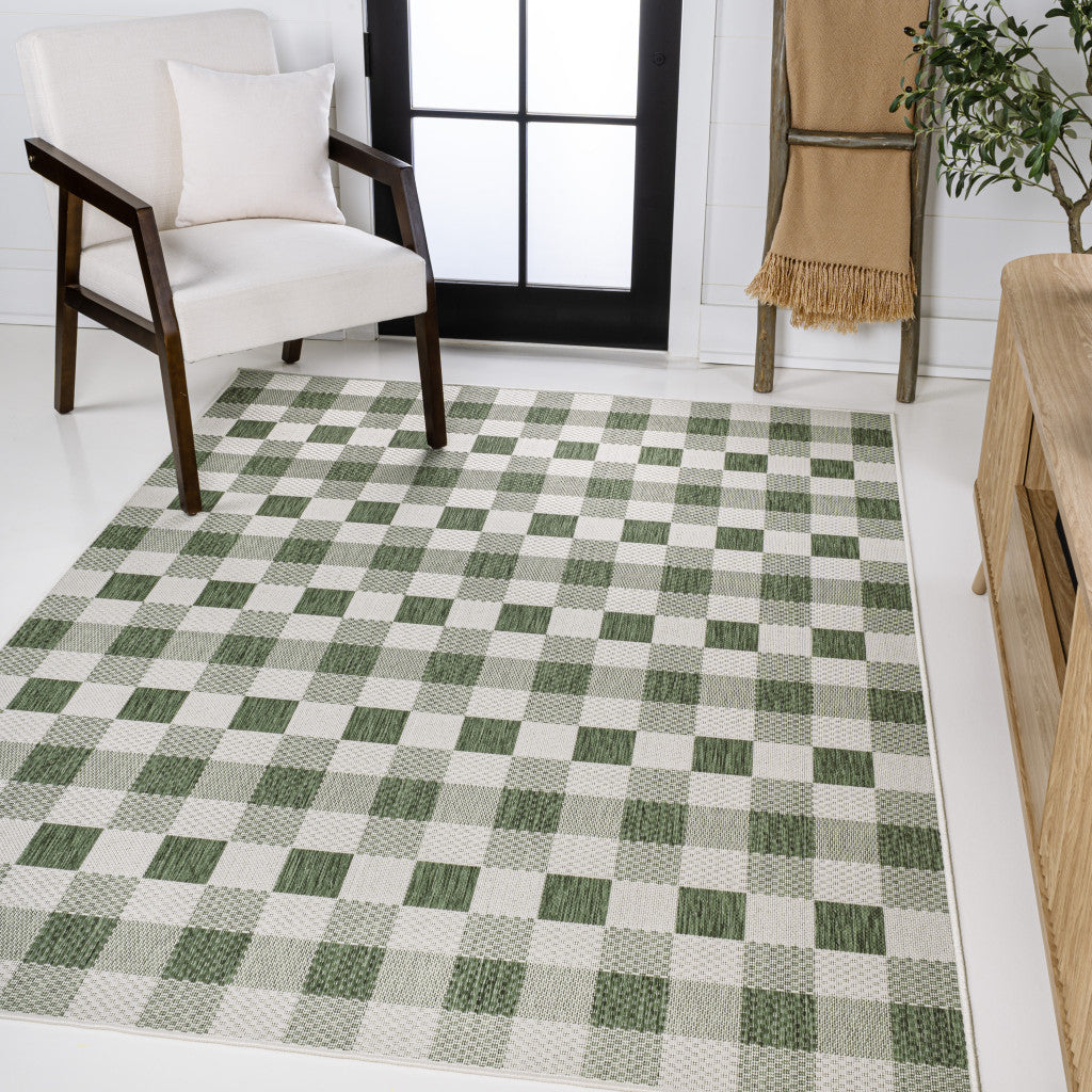 8' X 10' Green And Cream Geometric Indoor Outdoor Area Rug - GreatEagleInc