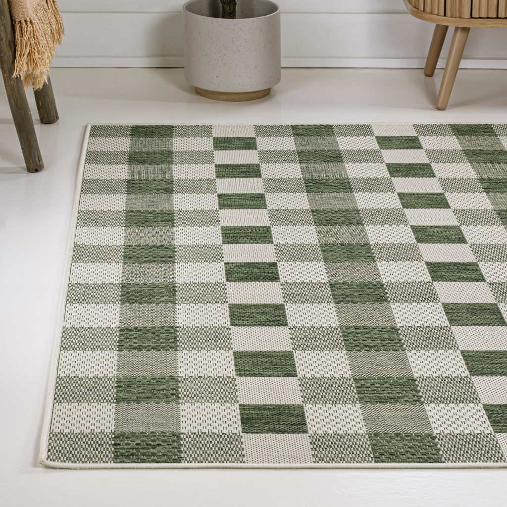 8' X 10' Green And Cream Geometric Indoor Outdoor Area Rug - GreatEagleInc