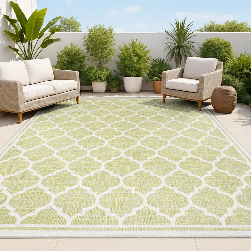 8' X 10' Green And Cream Geometric Indoor Outdoor Area Rug Homeroots Outdoor
