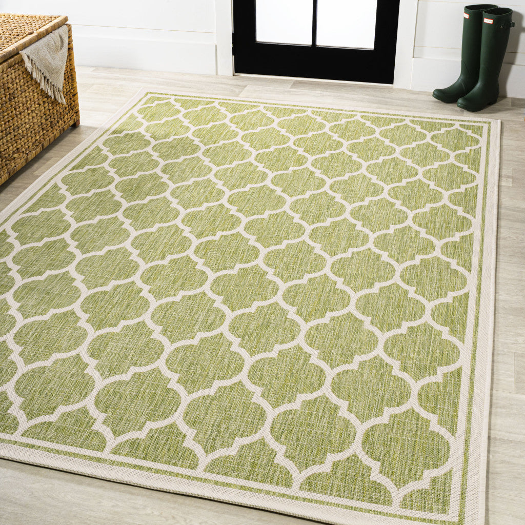 8' X 10' Green And Cream Geometric Indoor Outdoor Area Rug Homeroots Outdoor