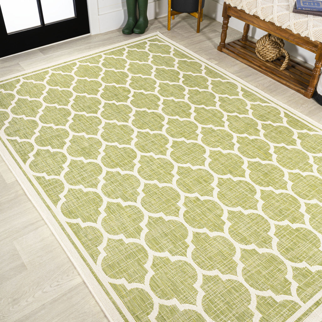 8' X 10' Green And Cream Geometric Indoor Outdoor Area Rug Homeroots Outdoor