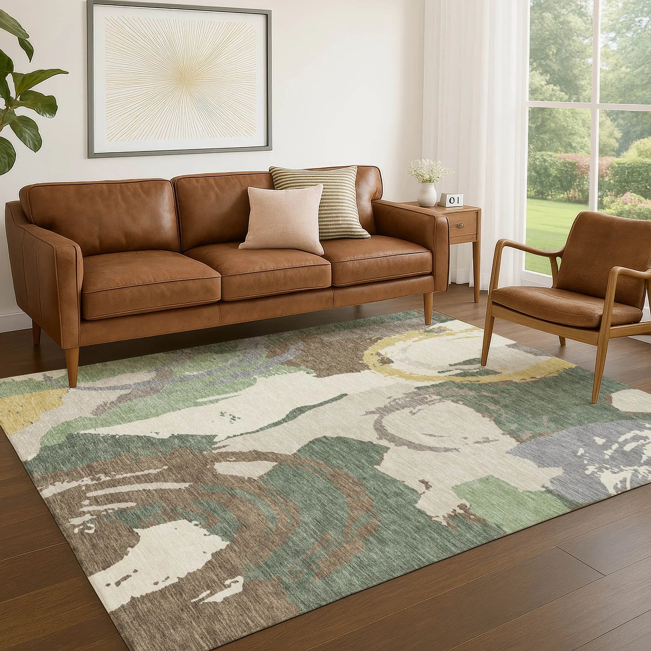 8' X 10' Green And Denim Blue Abstract Washable Indoor Outdoor Area Rug Homeroots Outdoor