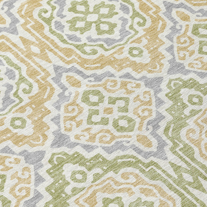 8' X 10' Green And Denim Blue Tribal Washable Indoor Outdoor Area Rug Homeroots Outdoor