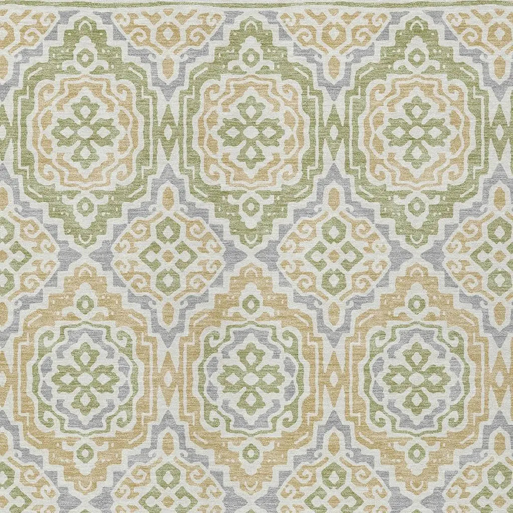 8' X 10' Green And Denim Blue Tribal Washable Indoor Outdoor Area Rug Homeroots Outdoor