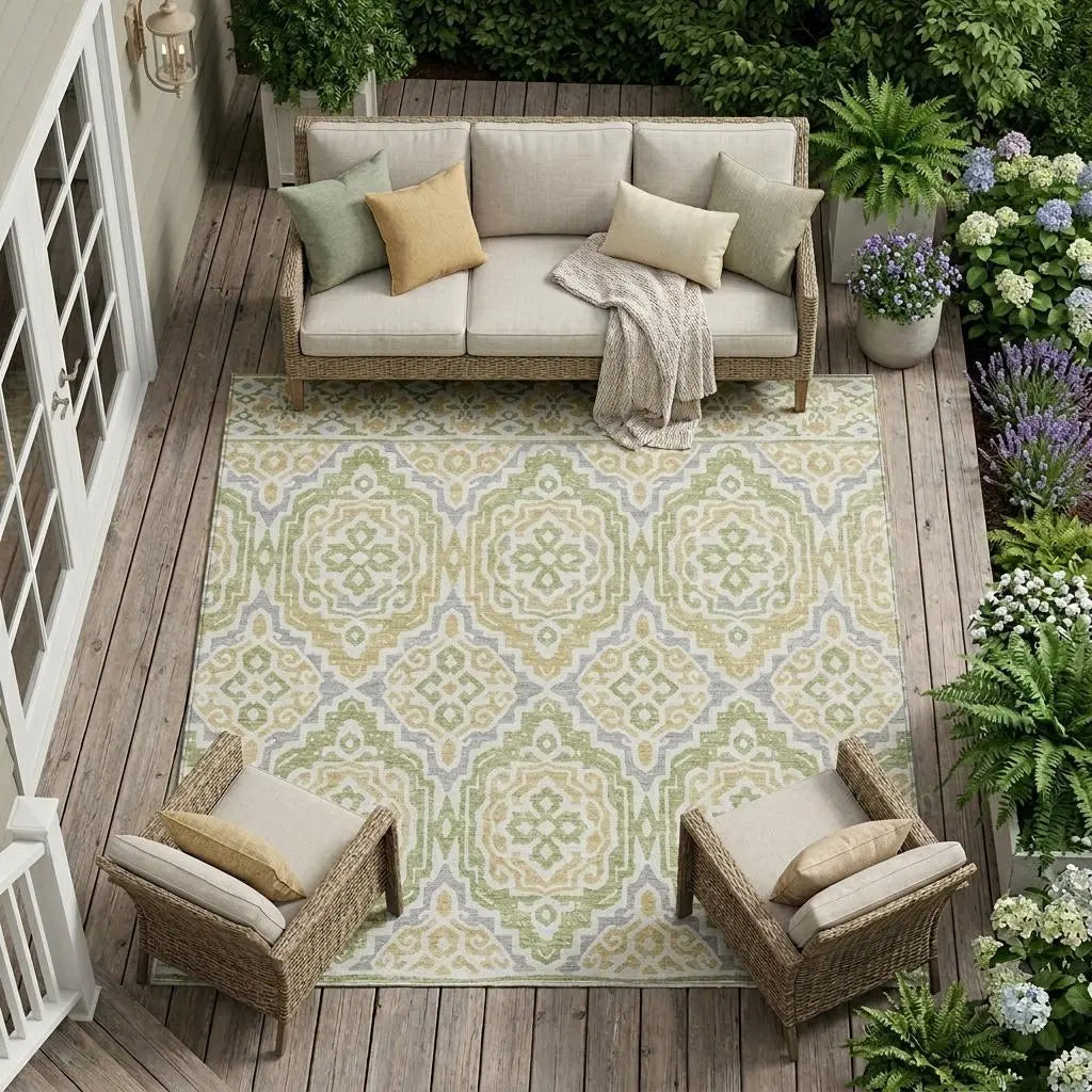 8' X 10' Green And Denim Blue Tribal Washable Indoor Outdoor Area Rug Homeroots Outdoor