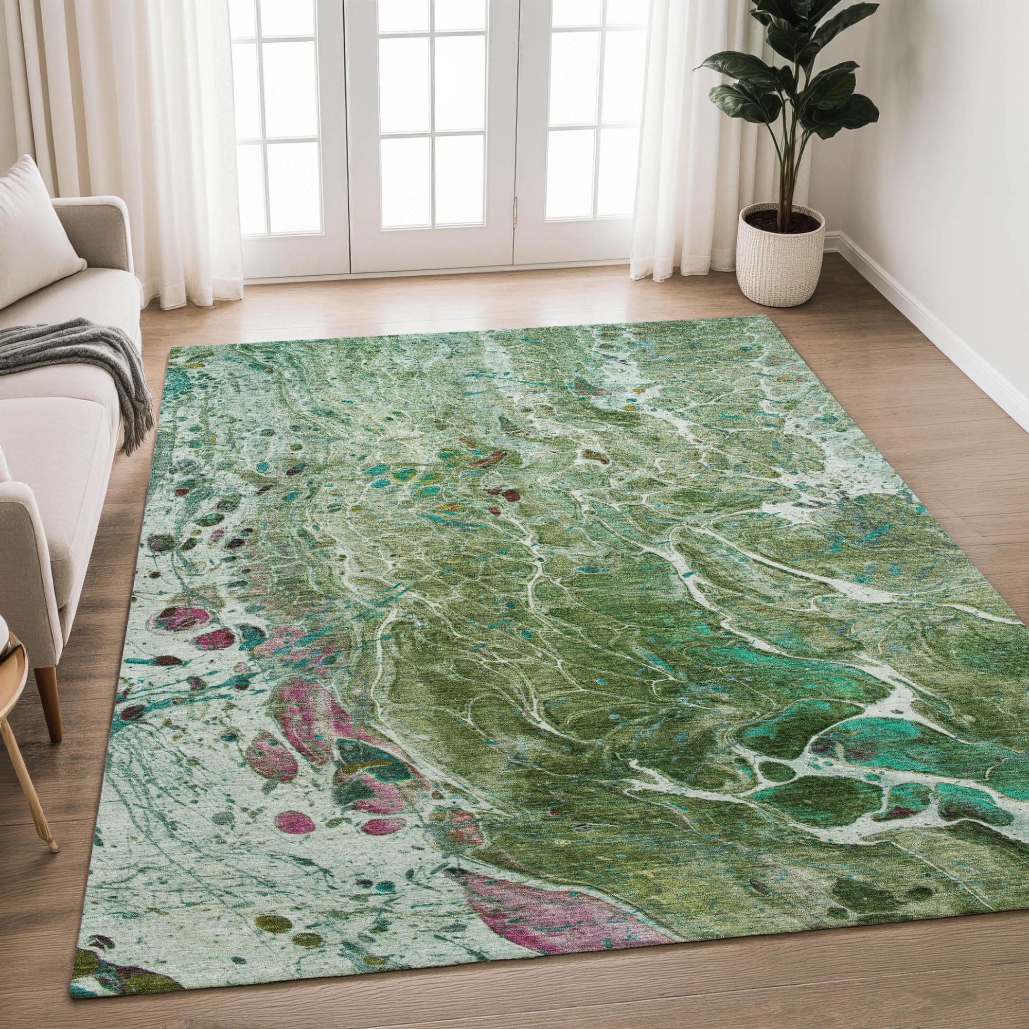 8' X 10' Green And Fern Green Abstract Washable Indoor Outdoor Area Rug Homeroots Outdoor