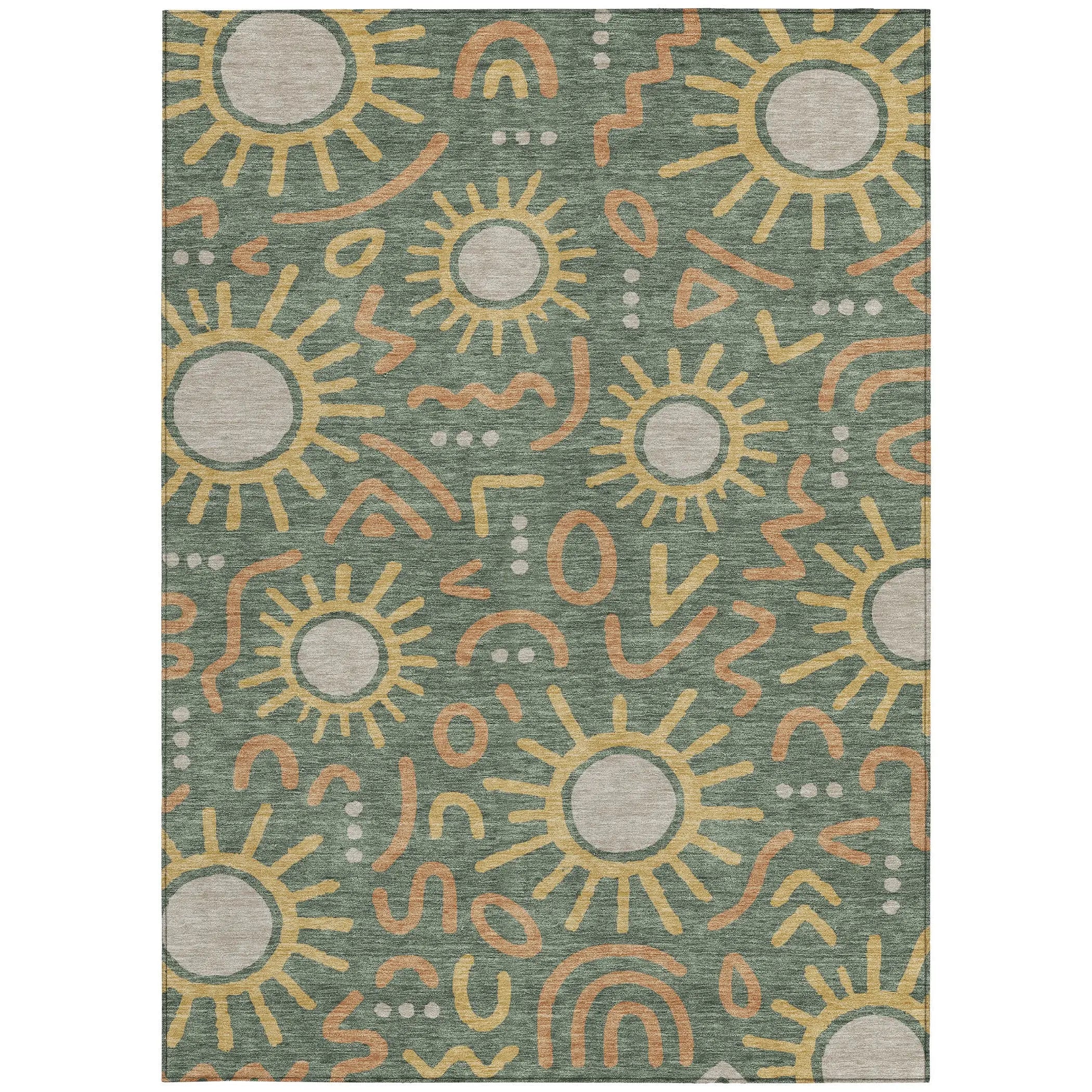 8' X 10' Green And Gold Geometric Washable Indoor Outdoor Area Rug Homeroots Outdoor