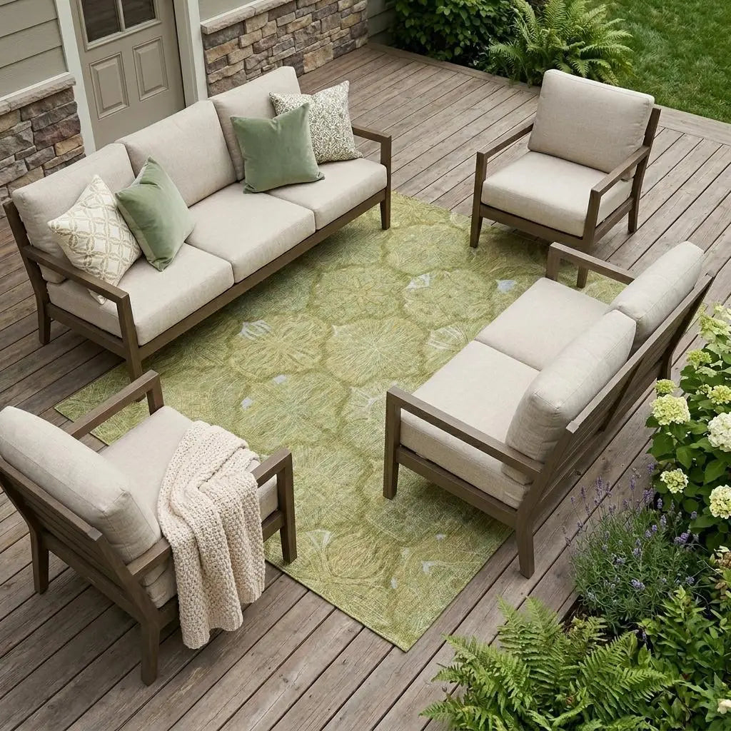 8' X 10' Green And Gold Ogee Washable Indoor Outdoor Area Rug Homeroots Outdoor