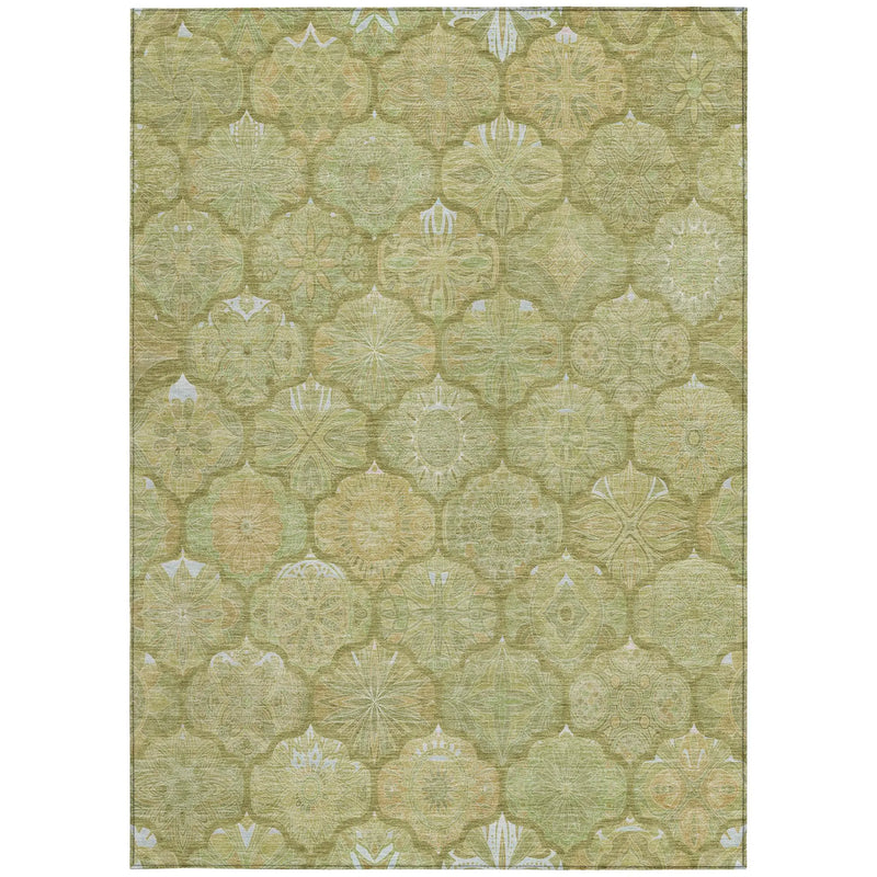 8' X 10' Green And Gold Ogee Washable Indoor Outdoor Area Rug Homeroots Outdoor
