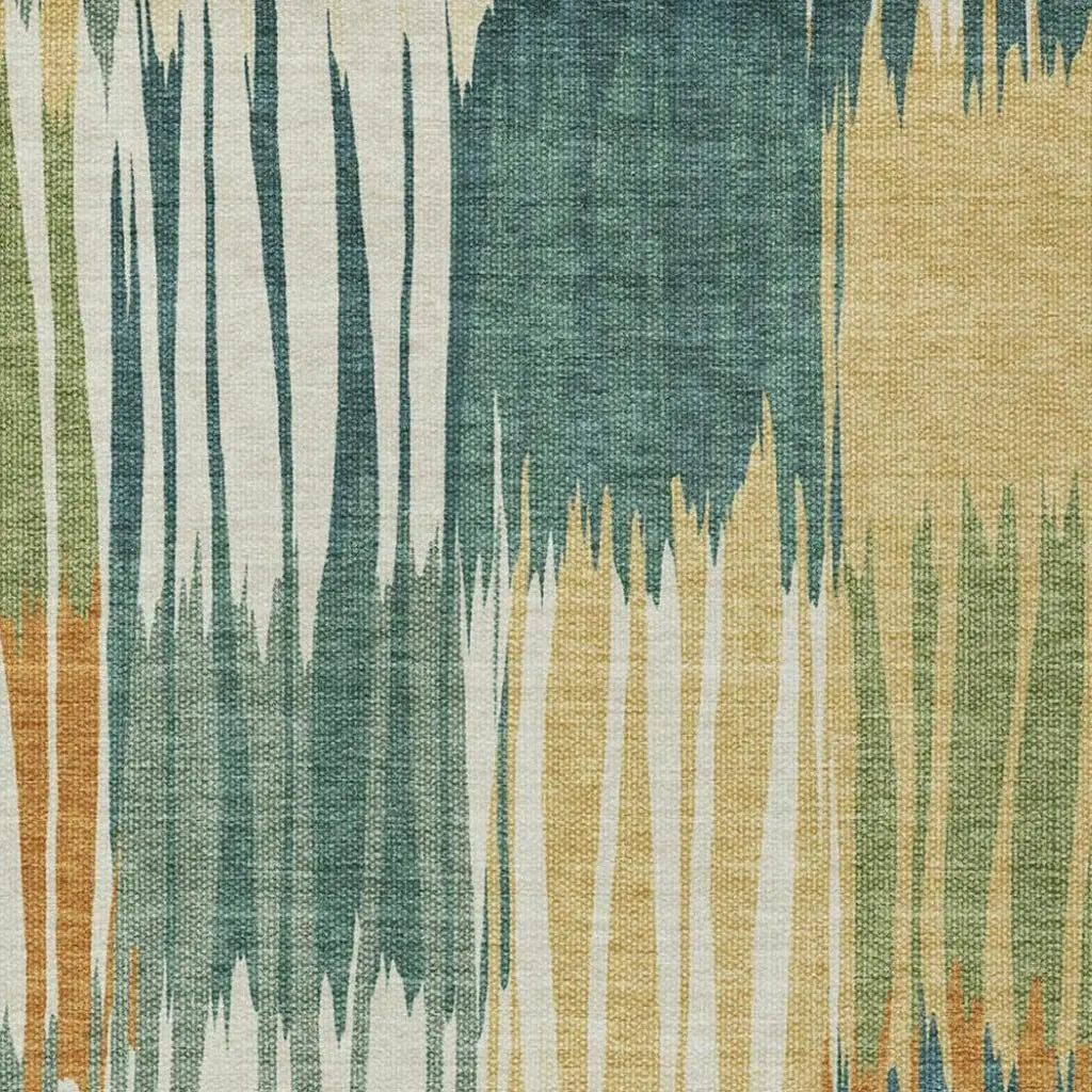 8' X 10' Green And Gold Striped Washable Indoor Outdoor Area Rug Homeroots Outdoor