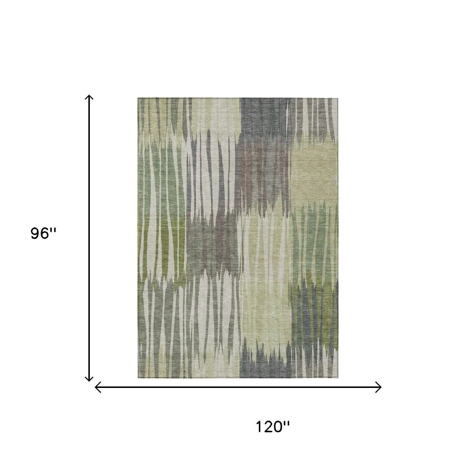 8' X 10' Green And Graphite Striped Washable Indoor Outdoor Area Rug Homeroots Outdoor