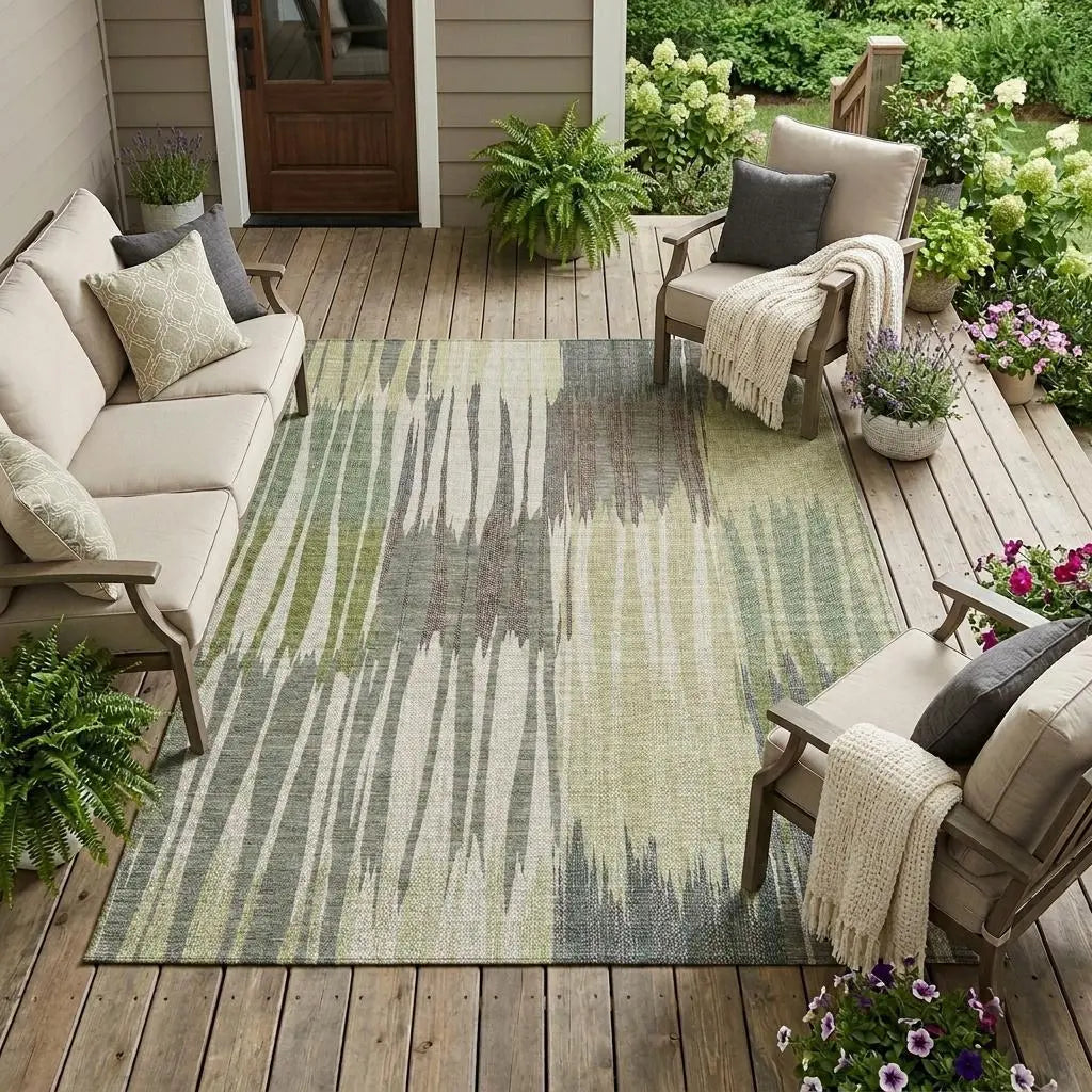 8' X 10' Green And Graphite Striped Washable Indoor Outdoor Area Rug Homeroots Outdoor