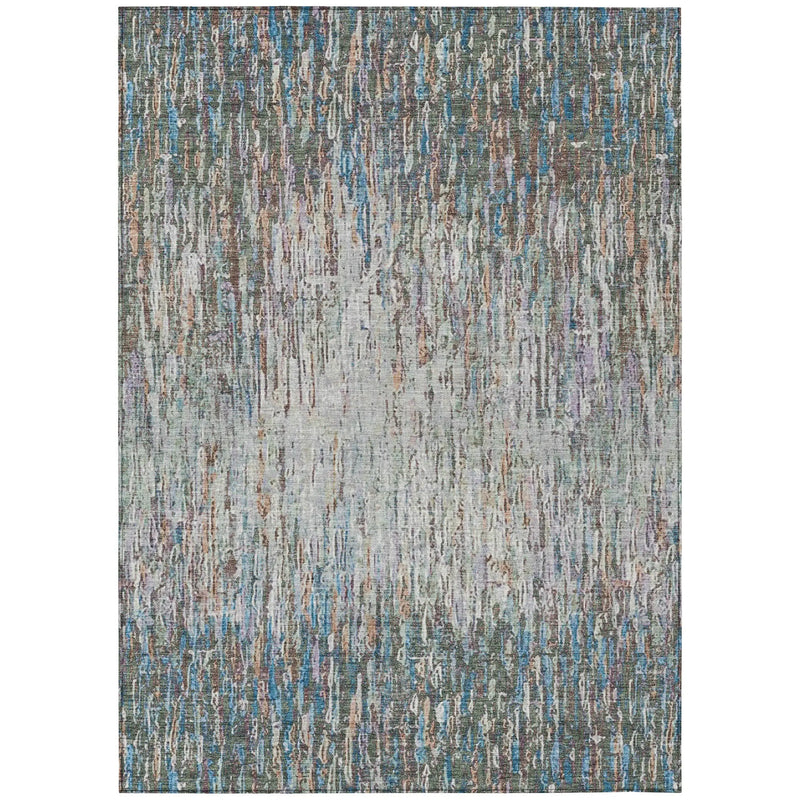 8' X 10' Green And Gray Striped Washable Indoor Outdoor Area Rug Homeroots Outdoor