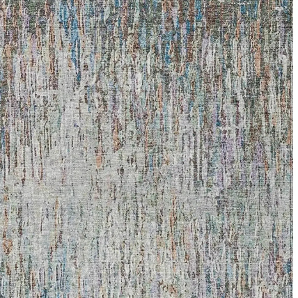 8' X 10' Green And Gray Striped Washable Indoor Outdoor Area Rug Homeroots Outdoor