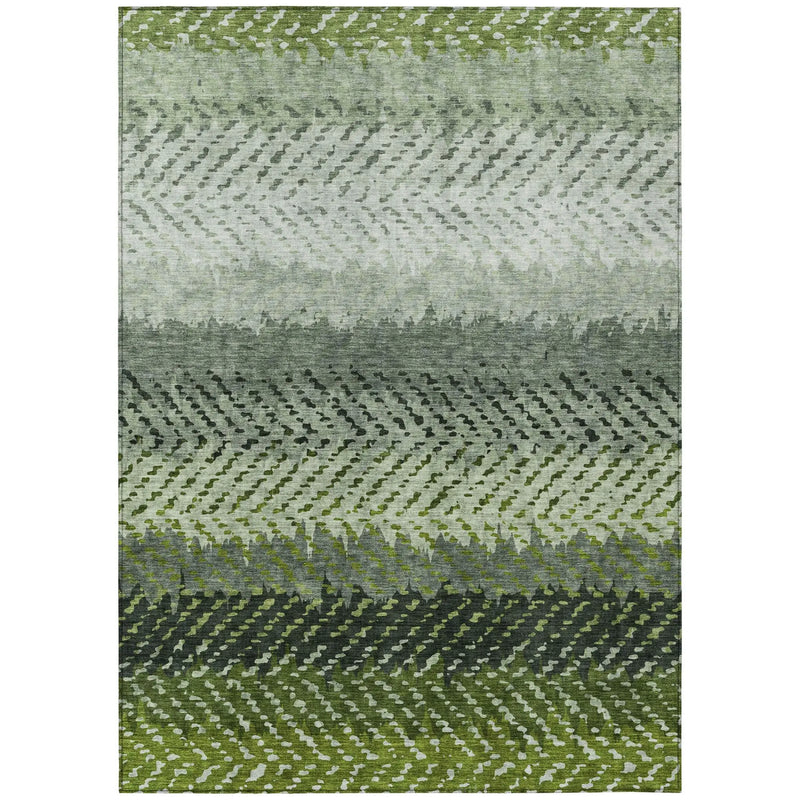 Green ombre area rug featuring textured wave patterns, made from soft, durable synthetic fibers for modern decor.