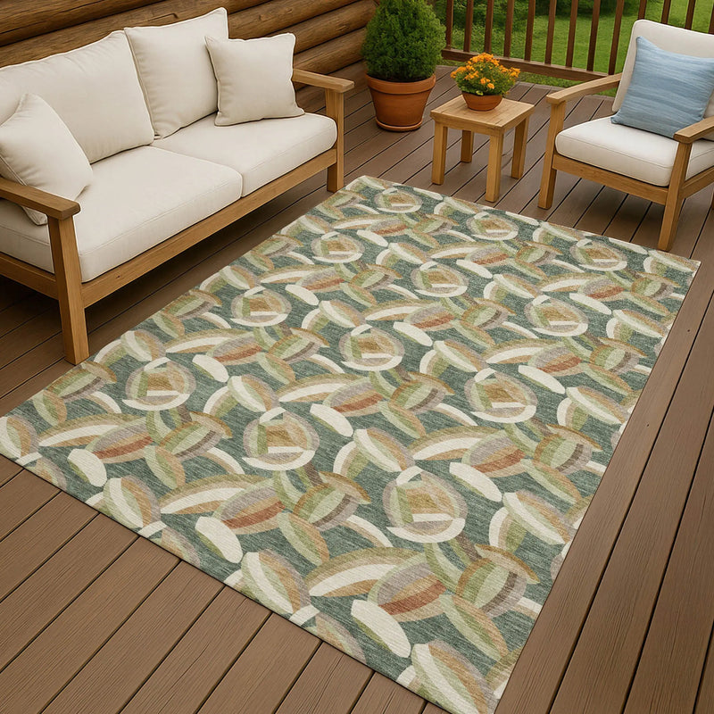 8' X 10' Green And Ivory Abstract Washable Indoor Outdoor Area Rug Homeroots Outdoor