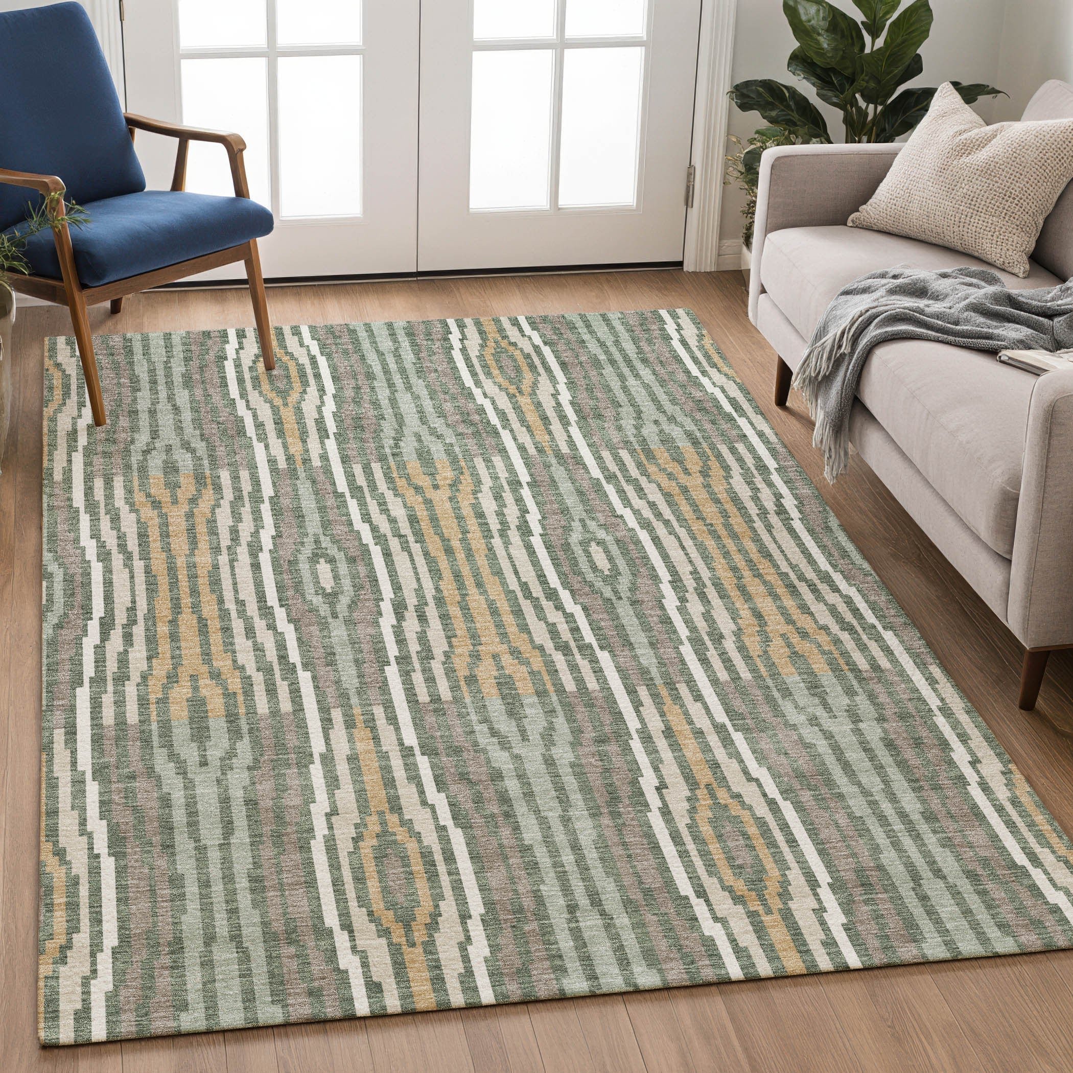 8' X 10' Green And Ivory Abstract Washable Indoor Outdoor Area Rug Homeroots Outdoor