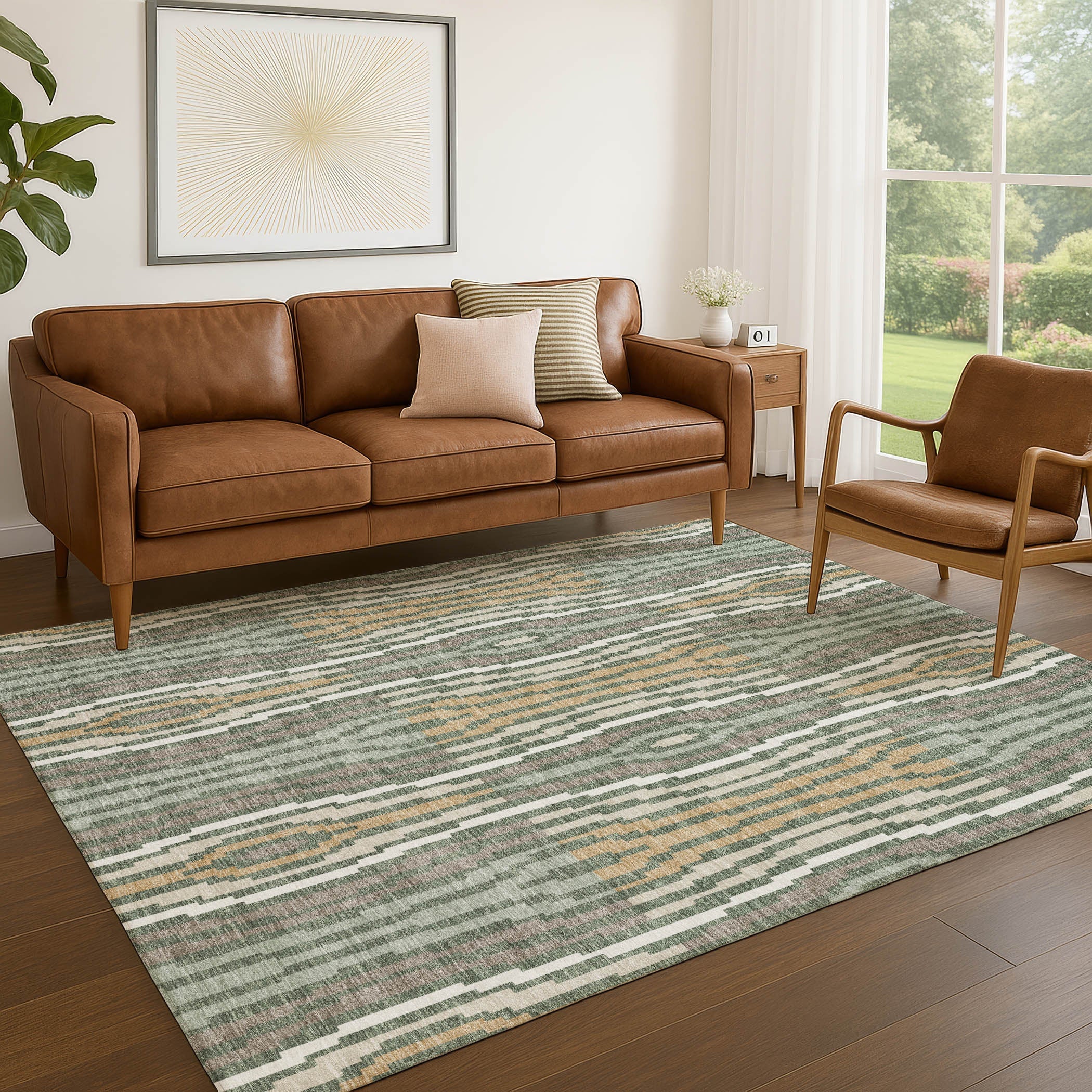 8' X 10' Green And Ivory Abstract Washable Indoor Outdoor Area Rug Homeroots Outdoor
