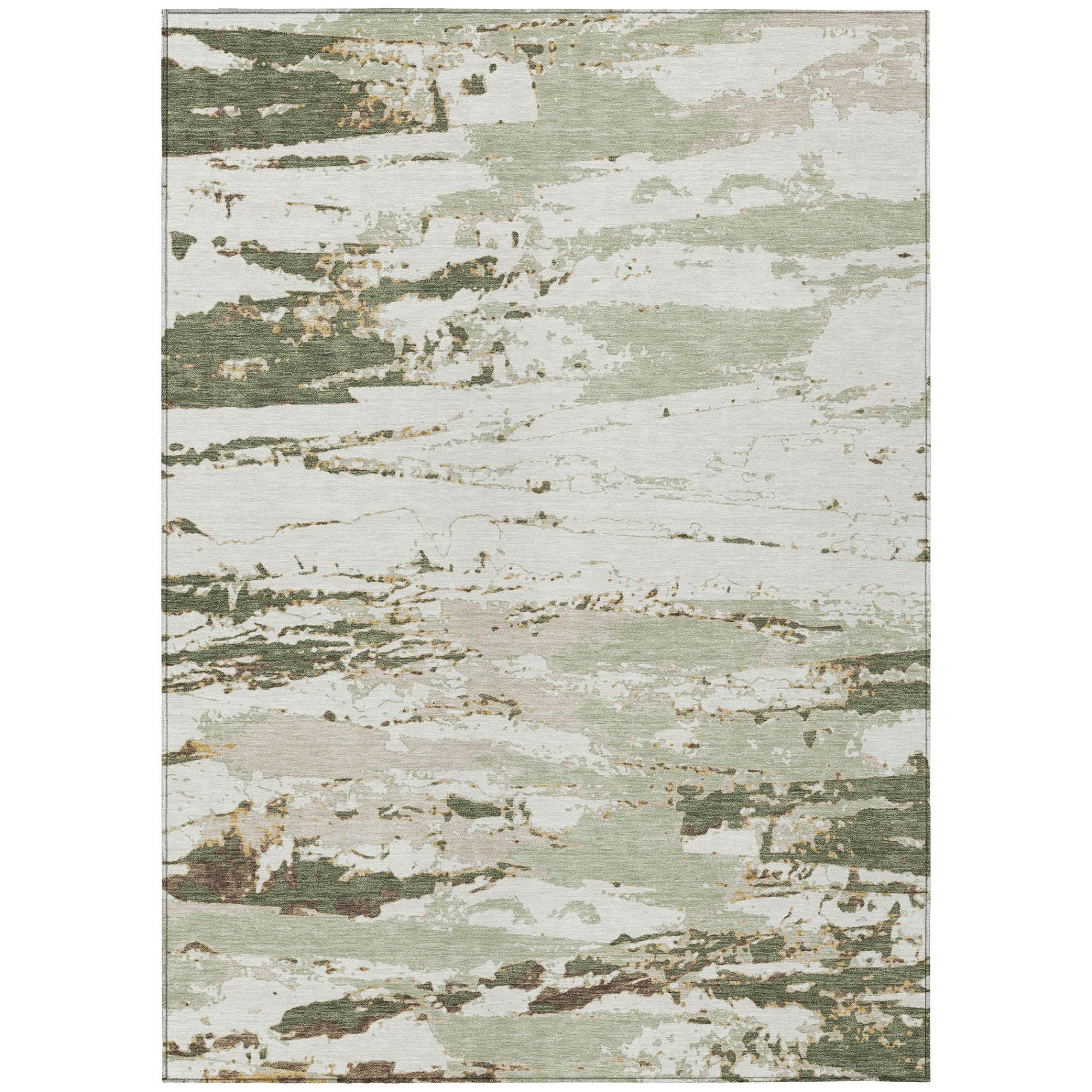 8' X 10' Green And Ivory Abstract Washable Indoor Outdoor Area Rug Homeroots Outdoor