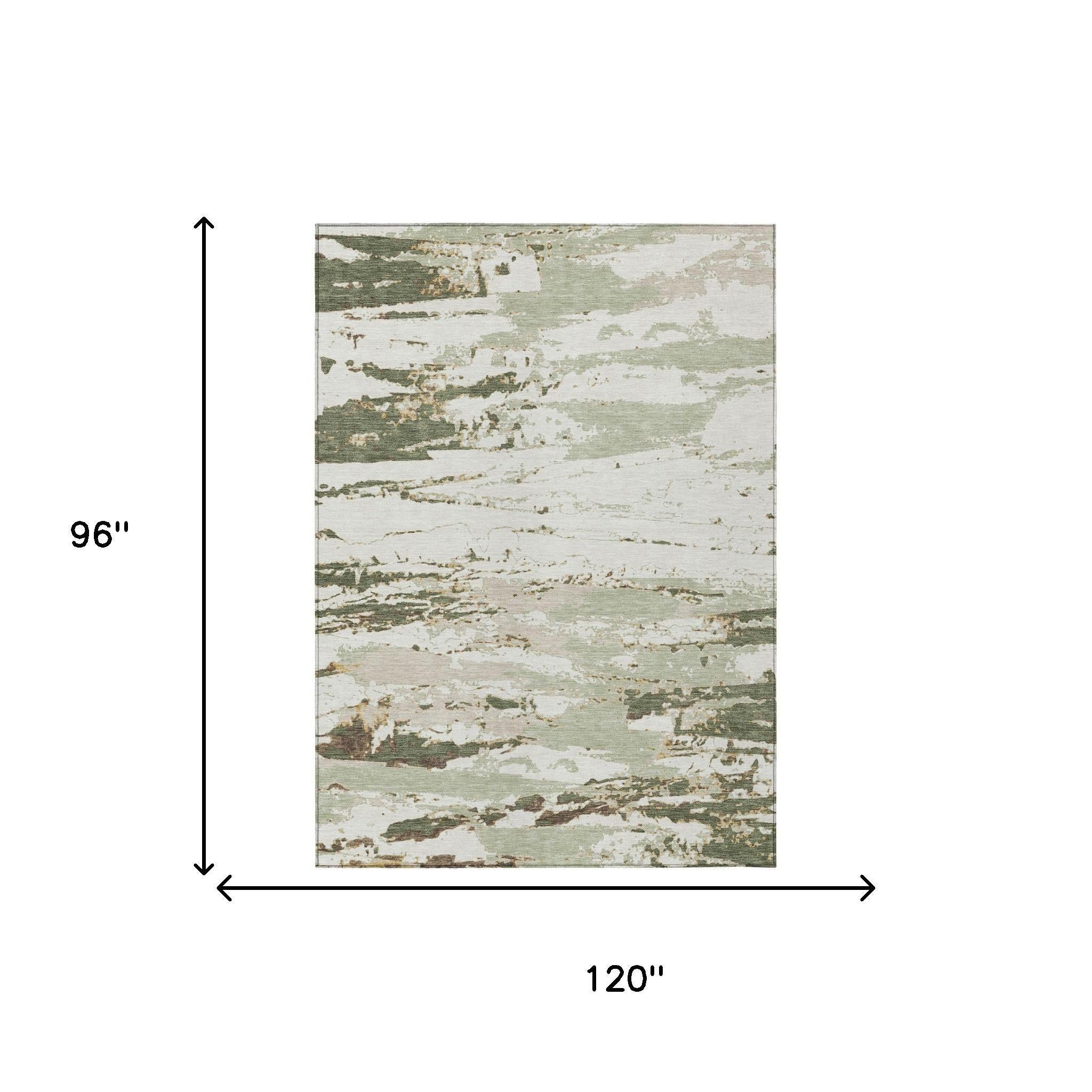 8' X 10' Green And Ivory Abstract Washable Indoor Outdoor Area Rug Homeroots Outdoor