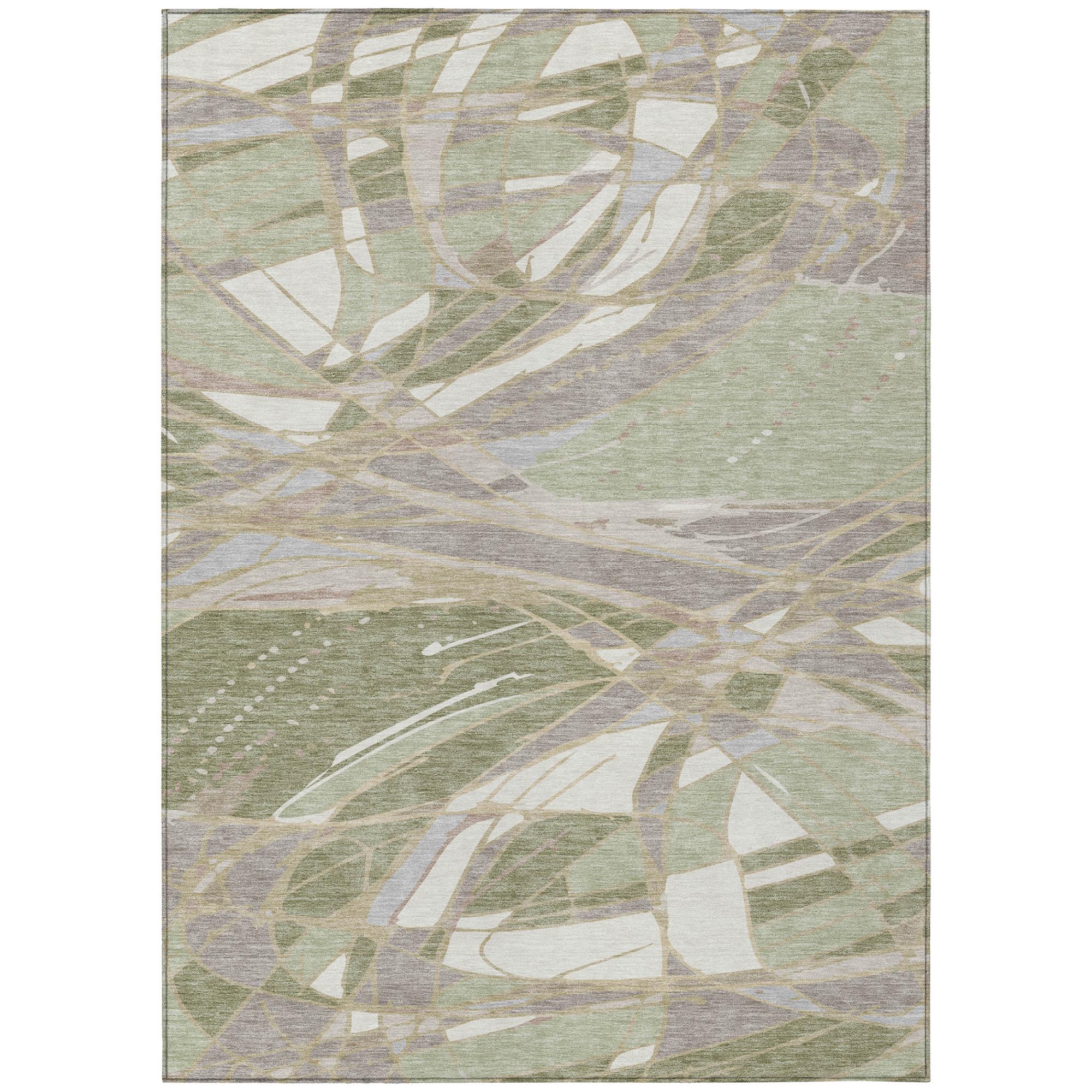 8' X 10' Green And Ivory Abstract Washable Indoor Outdoor Area Rug Homeroots Outdoor