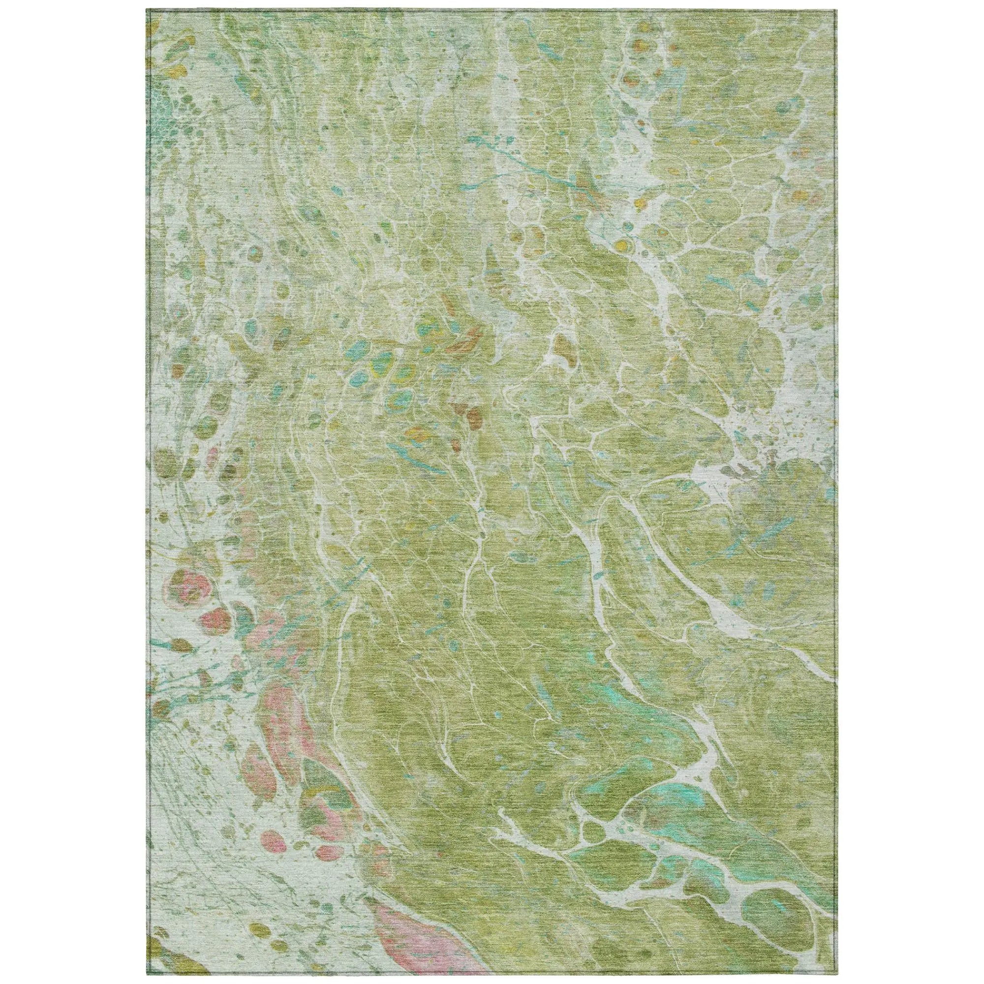 8' X 10' Green And Ivory Abstract Washable Indoor Outdoor Area Rug Homeroots Outdoor