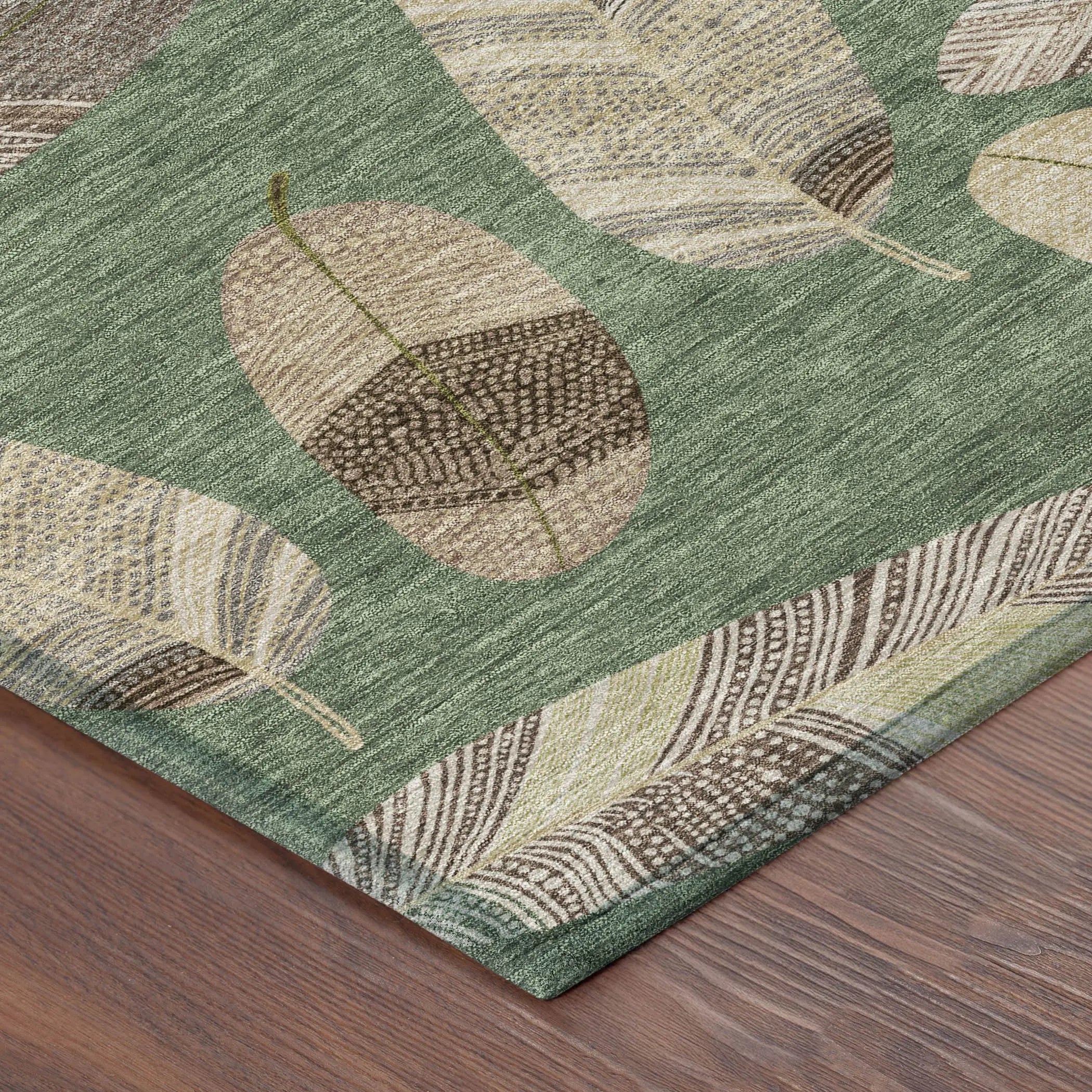8' X 10' Green And Ivory Botanical Leaves Washable Indoor Outdoor Area Rug Homeroots Outdoor