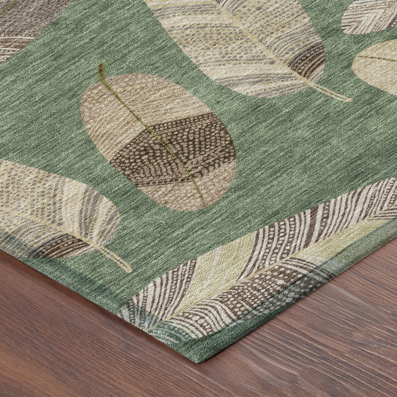 8' X 10' Green And Ivory Botanical Leaves Washable Indoor Outdoor Area Rug Homeroots Outdoor